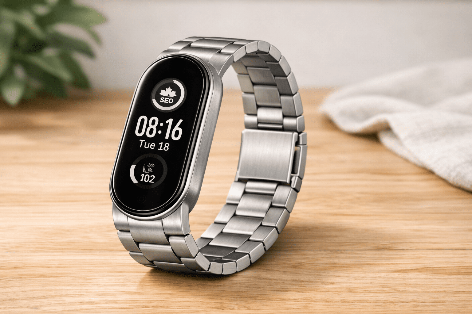 photo d'un bracelet en acier inoxydable brossé, élégant et résistant,
